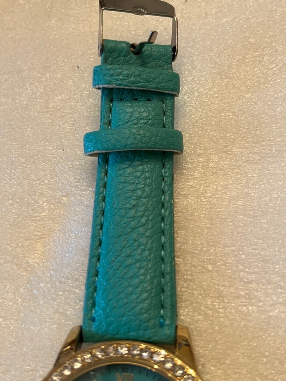 Turquoise Geneva Strap Watch with Crystal Bezel - Picture 3 of 6